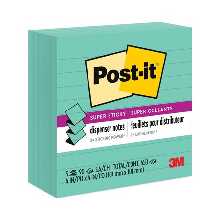 Post-It Pop-up Notes Refill, Lined, 4 x 4, Aqua Wave, 90-Sheet, PK5 R440WASS